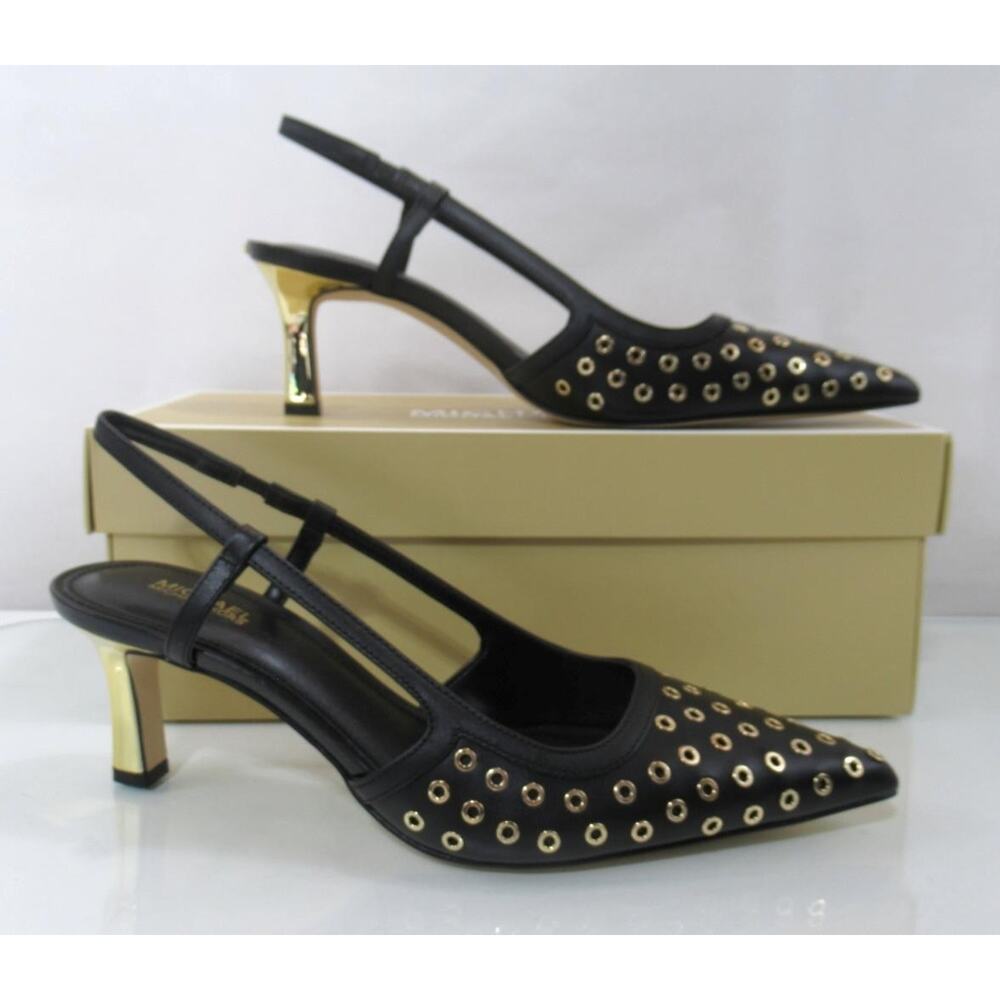 Michael Kors Alora Pointed Toe Mid Heel Slingback Sandals Pumps Black - Picture 3 of 5